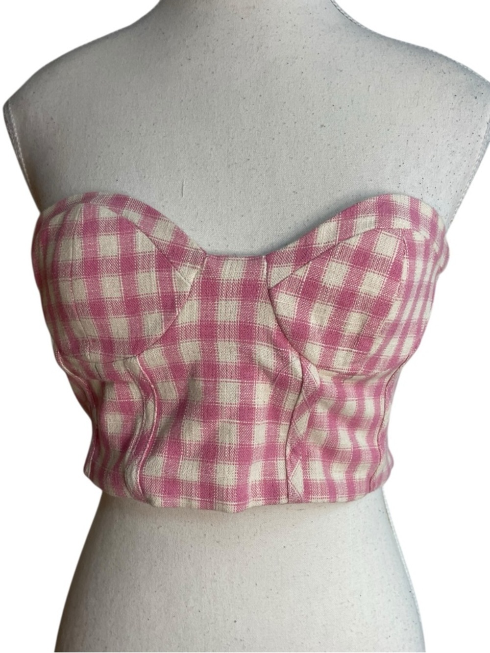 Zara Gingham Bustier Crop Top Pink White